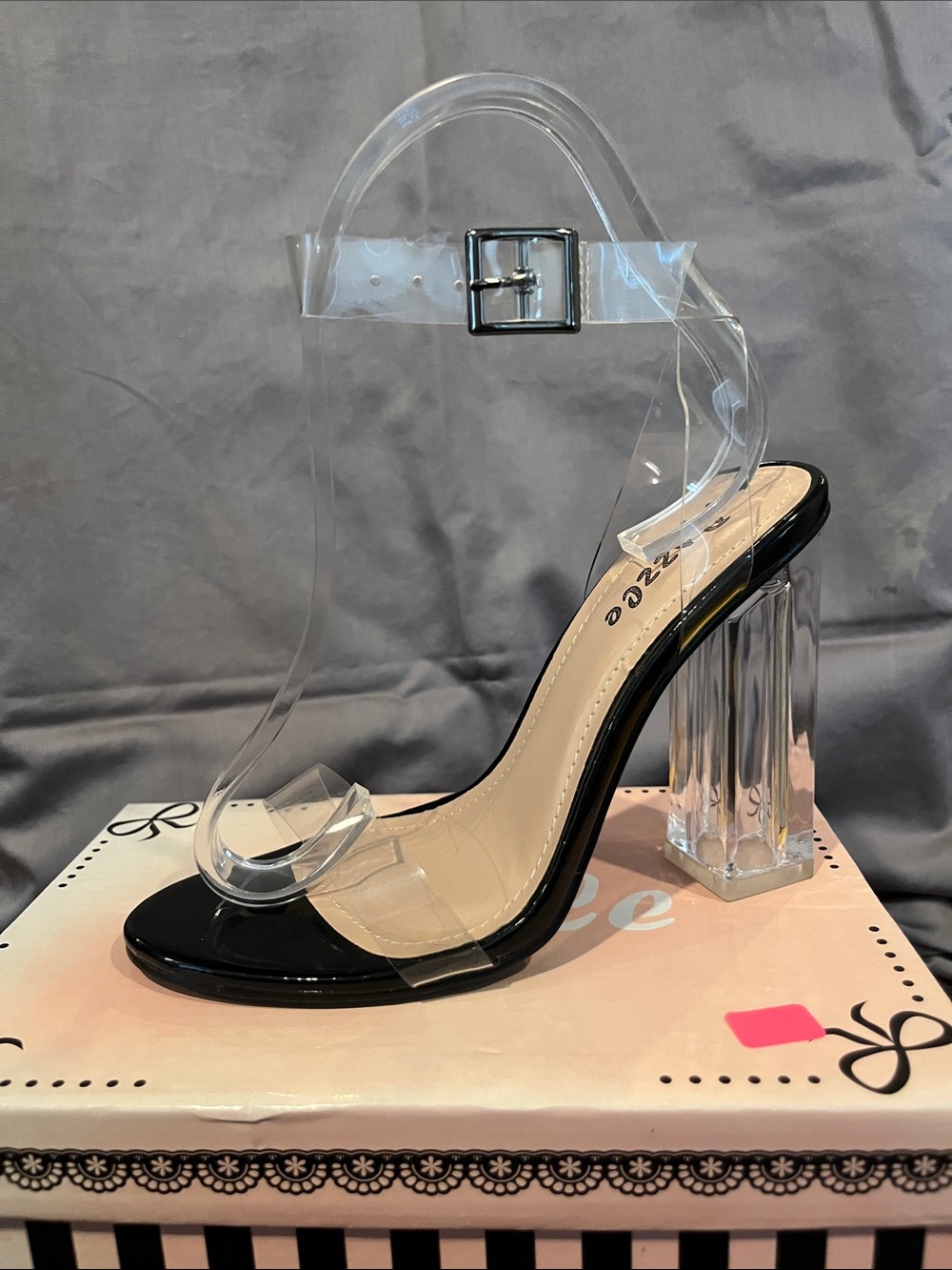 Qupid Clear Strap Block Heel Sandals with Black Trim